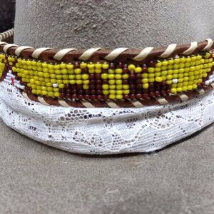 VINTAGE Seed Bead *Hat Band * Boot Wrap *Kids Belt Marked: THUNDERBIRD